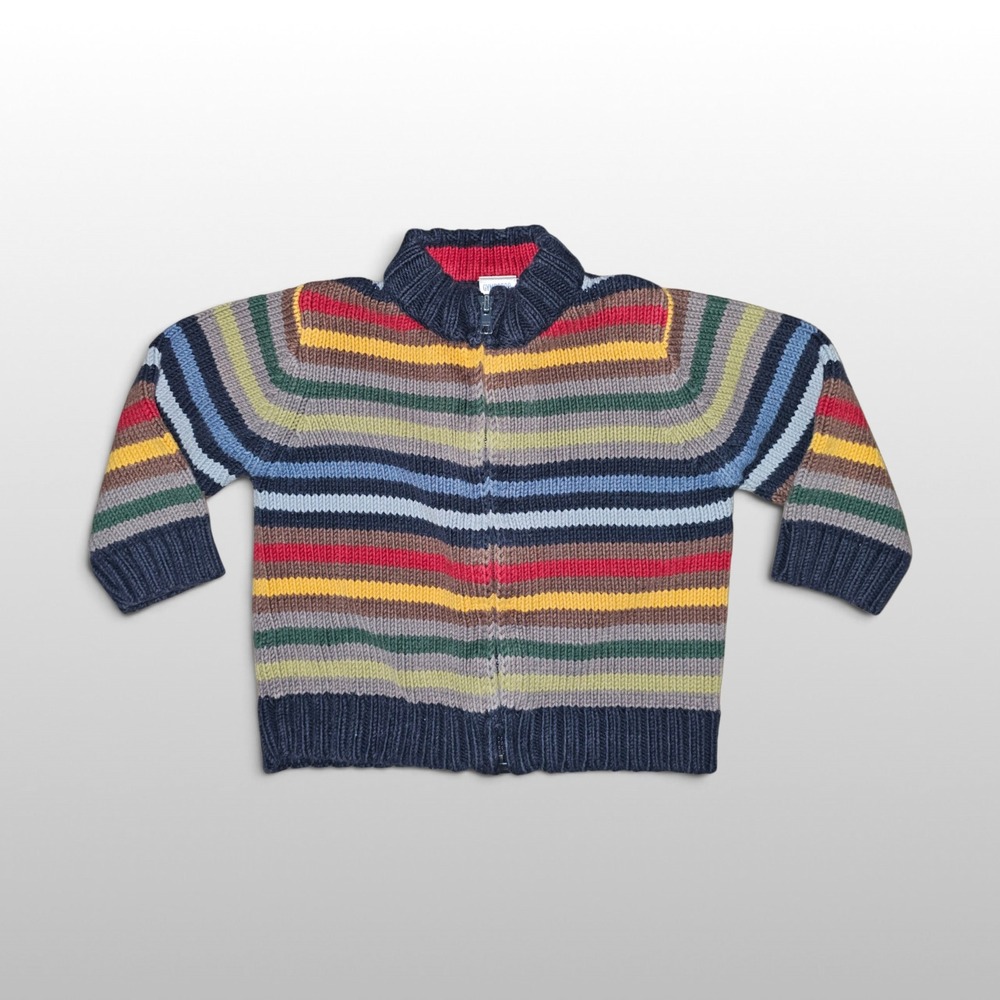 Toddler Gymboree Zip Cardigan Striped Mock Neck Multi-Color 18-24M Sweater